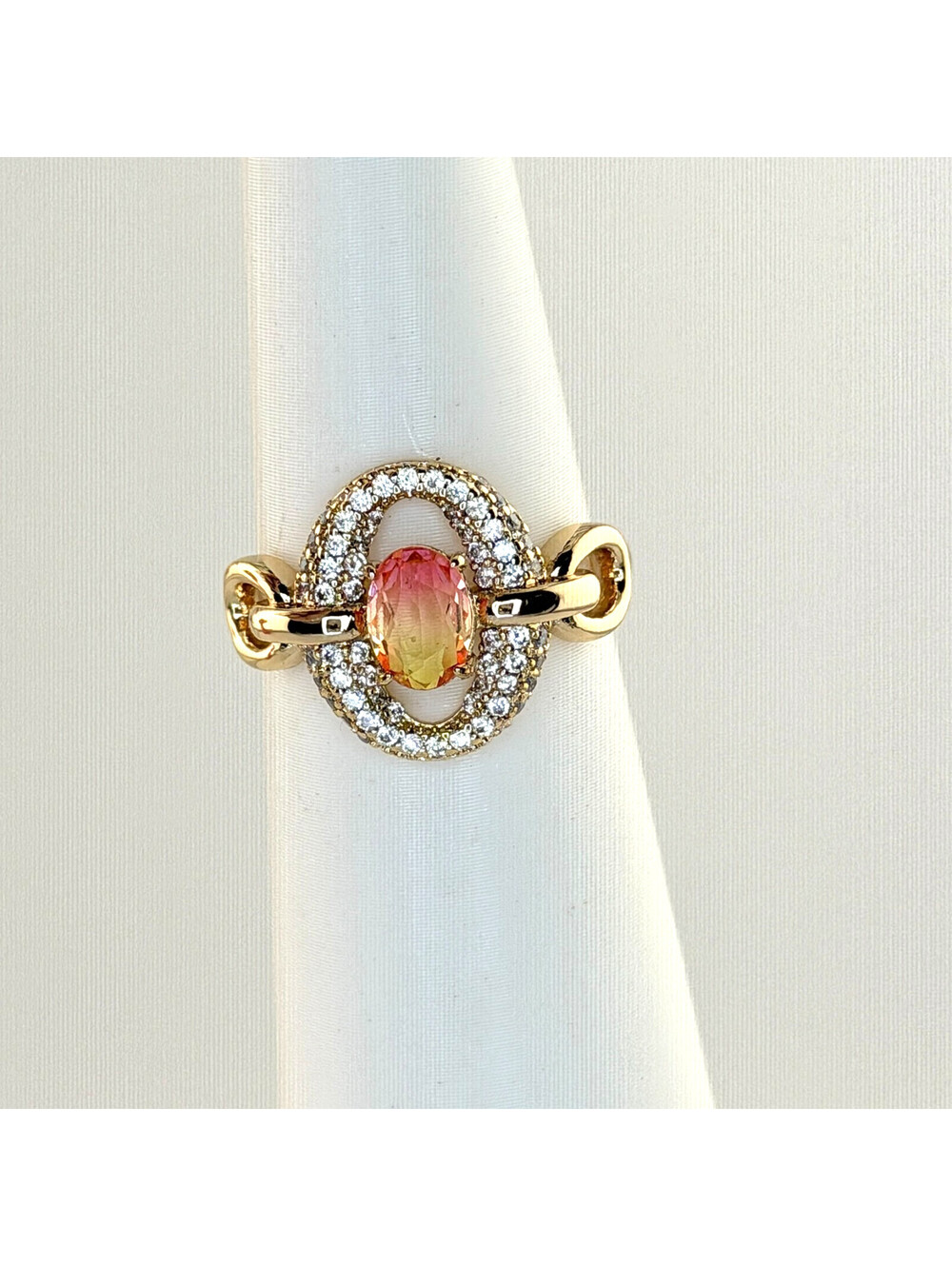 Bomb Party Sz 7 "The Cameo" Pink Yellow Bi Color Tourmaline on Yellow Gold